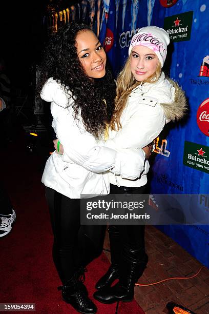 Lexis Watkins and Maddie Simpson of Girl Squad arrive at the CHILL-OUT closing night concert at The Queen Mary on January 6, 2013 in Long Beach,...