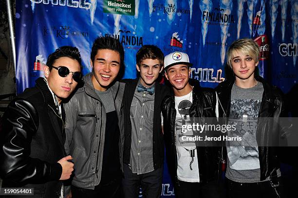 Gabriel Morales, Will Jay, Cole Pendery, Dana Vaughns and Dalton Rapattoni of IM5 arrive at the CHILL-OUT closing night concert at The Queen Mary on...