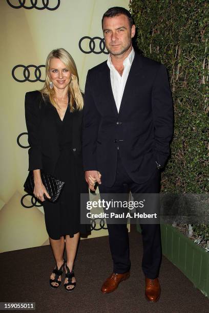 Actress Naomi Watts and partner Liev Schreiber arrives at the Audi Golden Globe 2013 Kick Off Party at Cecconi's Restaurant on January 6, 2013 in Los...