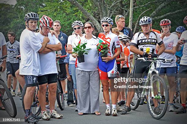 The Stander family with relatives, comfort each other at the sight of the accident, where Burry Stander lost his life, on January 6, 2013 in Balito,...