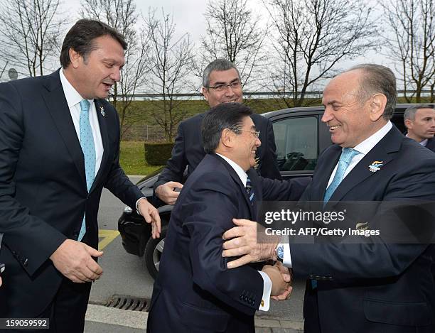 Tokyo 2020 CEO Masato Mizuno with the Bid Committie Leader of Istanbul 2020, Hasan Arat and the Major of Istanbul Kadir Topbas talk on January 7,...