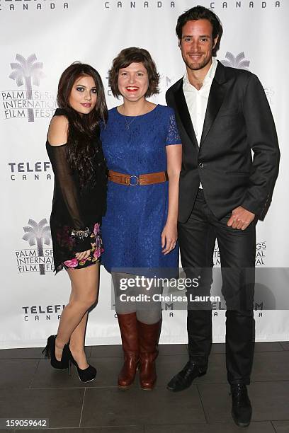 Actress Lola Tash, director Sara St. Onge and actor Charlie Carrick arrive at the Canadian film party at the 24th annual Palm Springs International...