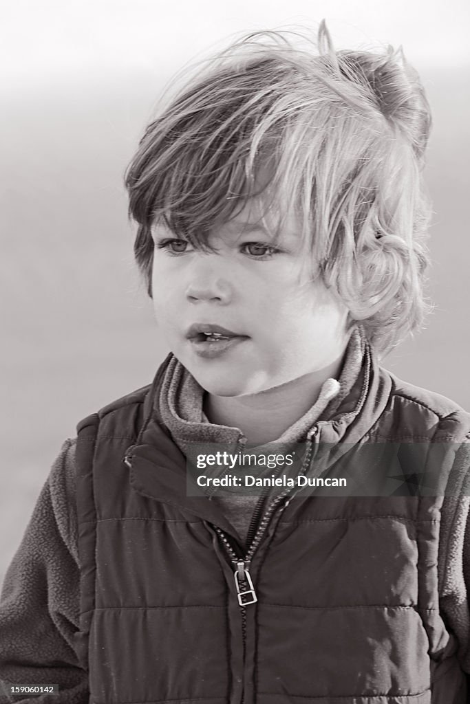 Black and white portrait of a boy