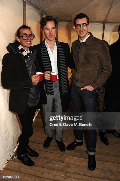 Actor Benedict Cumberbatch Bally designers Michael Herz and Graeme Fidler attendsthe 'BALLY Celebrates 60 Years of Conquering Everest' at Bedford...