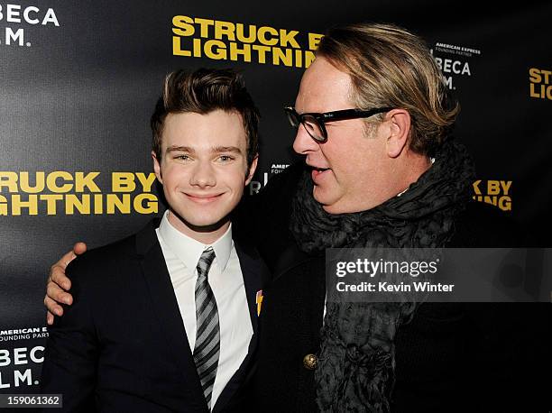 Actor/producer/writer Chris Colfer and director Brian Dannelly arrive at a screening of Tribeca Film's "Struck By Lightning" at the Chinese Cinema 6...