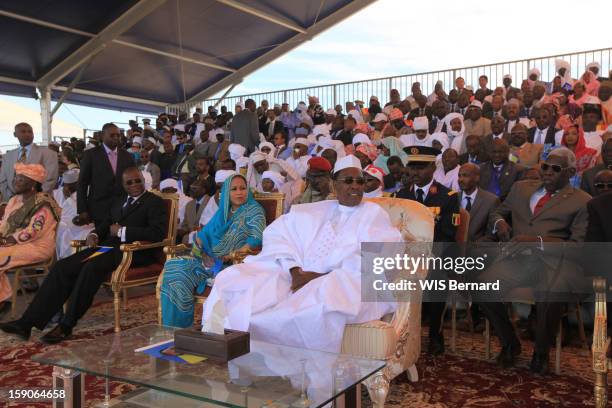 President Idriss Deby with his wife Hinda Deby and the delegation of Ministers on the official gallery on December 19, 2012 in Biltine, Chad.