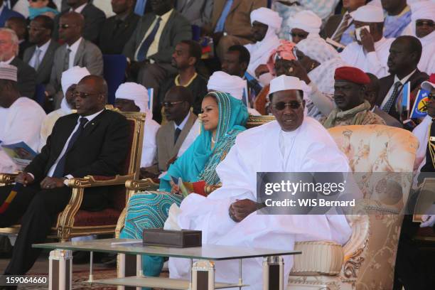 President Idriss Deby with his wife Hinda Deby and the delegation of Ministers on the official gallery on December 19, 2012 in Biltine, Chad.