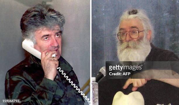 Combination of two pictures shows war crime suspect Radovan Karadzic on the phone in Banja Luka in 1995, and a recent picture of Radovan Karadzic in...