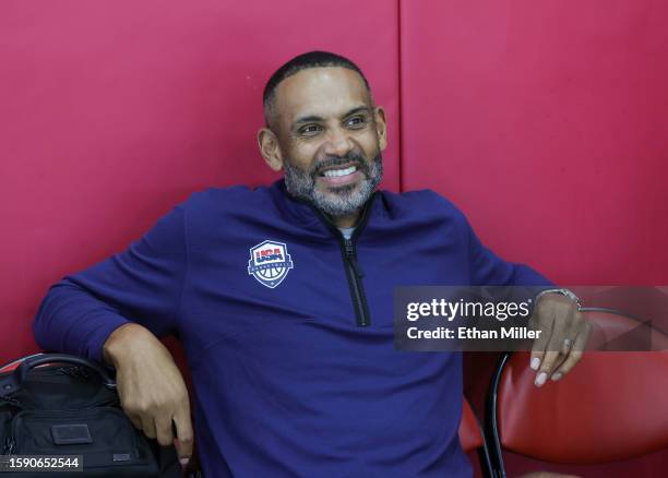 Managing director Grant Hill of the 2023 USA Basketball Men’s National Team looks on at a practice session during the team's training camp at the...