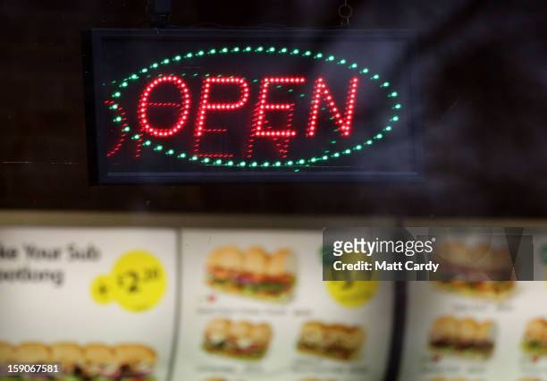 An open sign outside a branch of a takeaway chain on January 7, 2013 in Bristol, England. A government-backed TV advert - made by Aardman, the...