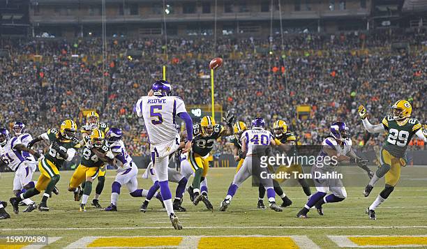 Chris Kluwe of the Minnesota Vikings punts during an NFL game against the Green Bay Packers at Lambeau Field, January 5, 2013 in Green Bay, Wisconsin.