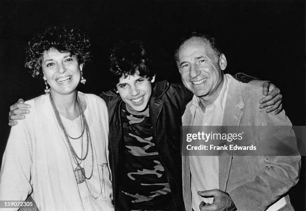 American film director and screenwriter Mel Brooks with his wife, actress Anne Bancroft and their son Maximilian at the Wadsworth Theatre in...