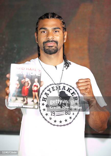 David Haye meets fans and signs copies of his new DVD at HMV, Oxford Street on January 7, 2013 in London, England.