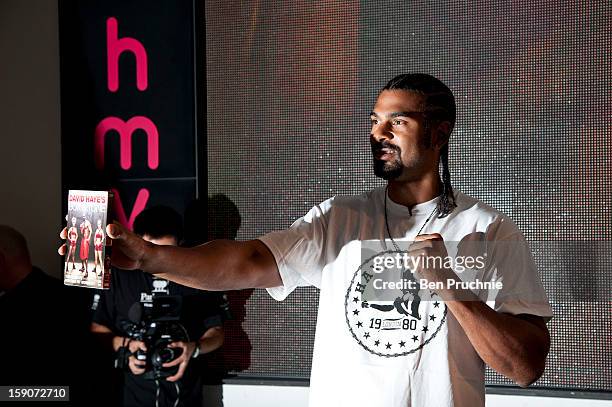 David Haye meets fans and signs copies of his new DVD at HMV, Oxford Street on January 7, 2013 in London, England.