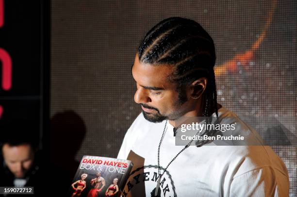 David Haye meets fans and signs copies of his new DVD at HMV, Oxford Street on January 7, 2013 in London, England.