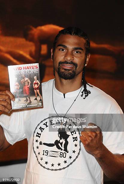 David Haye meets fans and signs copies of his new DVD at HMV, Oxford Street on January 7, 2013 in London, England.