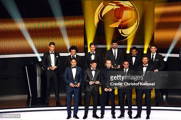 Real Madrid's Portuguese forward Cristiano Ronaldo, Real Madrid's Marcello, Real Madrid's Sergio Ramos, Barcelona's Gerard Pique, Barcelona's Dani...
