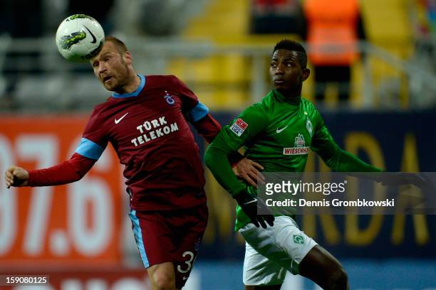 Serkan Balci of Trabzonspor and Eljero Elia of Bremen battle for the ball during a friendly match between Werder Bremen and Trabzonspor at day three...