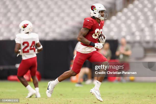 Wide receiver Brandon Smith of the Arizona Cardinals participates in a team practice ahead of the NFL season at State Farm Stadium on August 03, 2023...