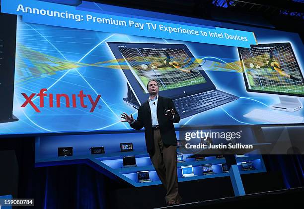 Kirk Skaugen, Intel Vice President, General Manager PC Client Group, speaks during an Intel press conference at the 2013 International CES at the...