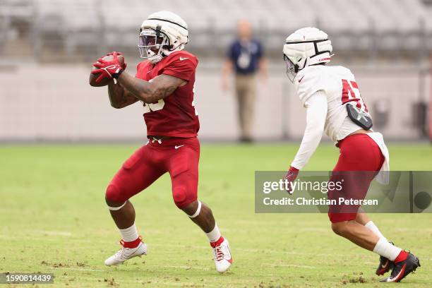 Running back Corey Clement of the Arizona Cardinals participates in a team practice ahead of the NFL season at State Farm Stadium on August 03, 2023...