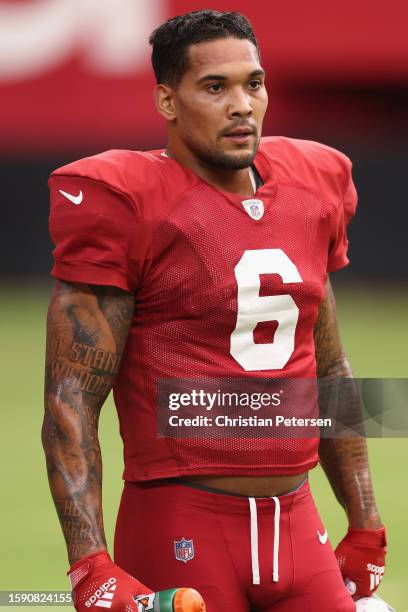 Running back James Conner of the Arizona Cardinals participates in a team practice ahead of the NFL season at State Farm Stadium on August 03, 2023...