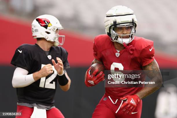 Running back James Conner of the Arizona Cardinals participates in a team practice ahead of the NFL season at State Farm Stadium on August 03, 2023...