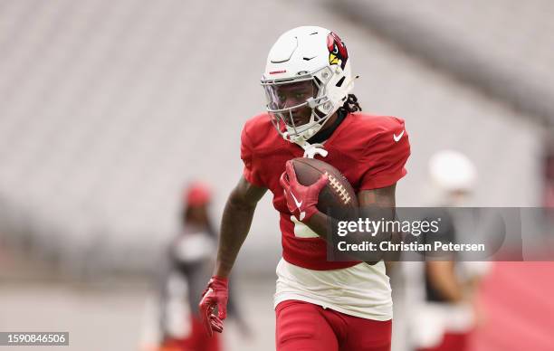 Wide receiver Marquise Brown of the Arizona Cardinals participates in a team practice ahead of the NFL season at State Farm Stadium on August 03,...