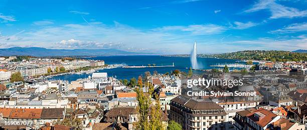 view of geneva from st. pierre cathedral - geneva switzerland imagens e fotografias de stock