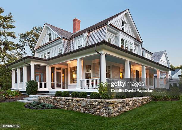 exterior view of custom home. - nova inglaterra eua imagens e fotografias de stock