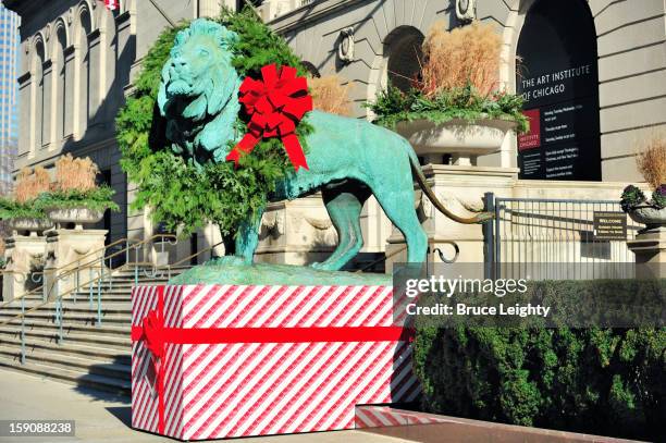 art institute lion at christmas - michigan avenue christmas stock pictures, royalty-free photos & images