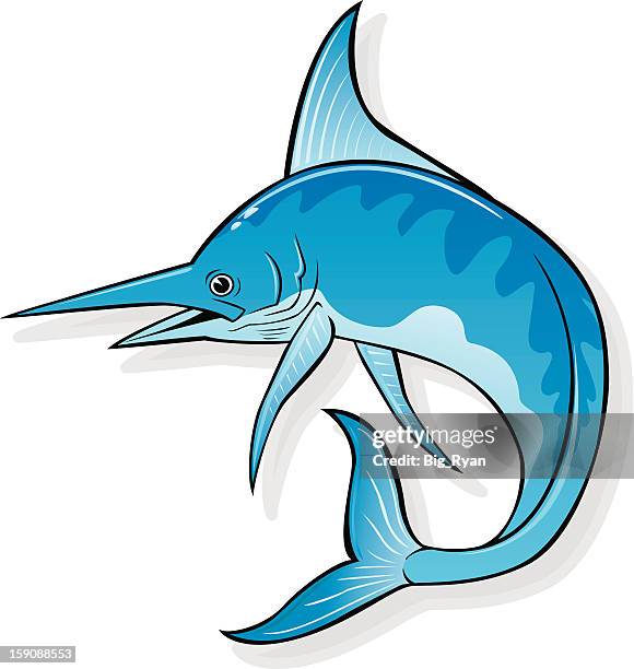 blue marlin - fish jumping stock illustrations