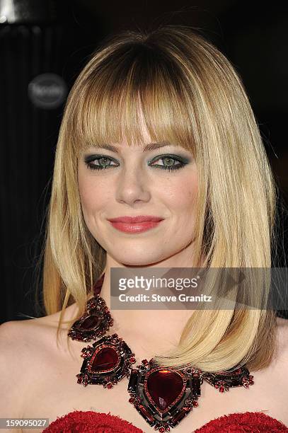 Actress Emma Stone attends the "Gangster Squad" premiere at Grauman's Chinese Theatre on January 7, 2013 in Hollywood, California.