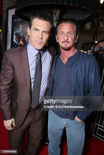 Josh Brolin and Sean Penn at Los Angeles World Premiere Of Warner Bros. Pictures' "Gangster Squad" held at Grauman's Chinese Theatre on January 7,...
