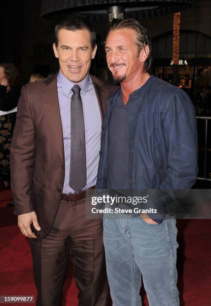 Josh Brolin and Sean Penn arrives at the "Gangster Squad" - Los Angeles Premiere at Grauman's Chinese Theatre on January 7, 2013 in Hollywood,...