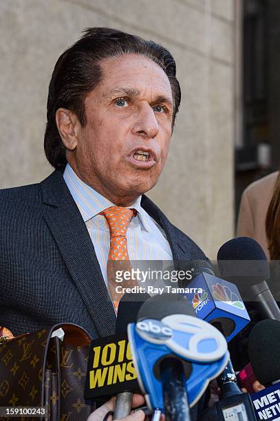 Lindsay Lohan's attorney Mark Heller speaks to the press at Manhattan Criminal Court on January 7, 2013 in New York City.