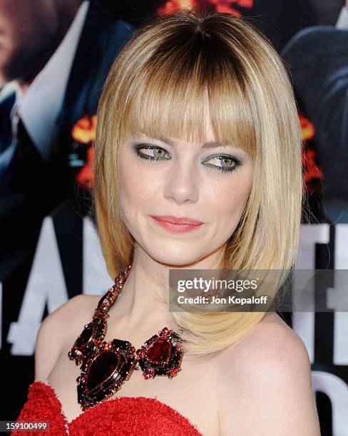 Actress Emma Stone arrives at the Los Angeles Premiere "Gangster Squad" at Grauman's Chinese Theatre on January 7, 2013 in Hollywood, California.