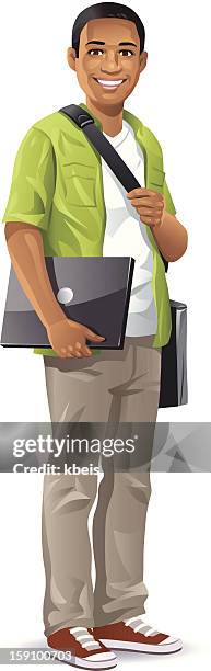 male student with laptop - adolescence stock illustrations