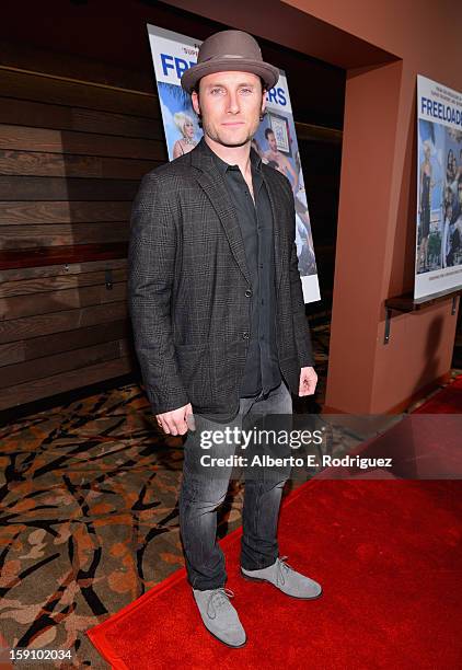 Actor Christopher Stills arrives to the premiere of Salient Media's "Freeloaders" at Sundance Cinema on January 7, 2013 in Los Angeles, California.