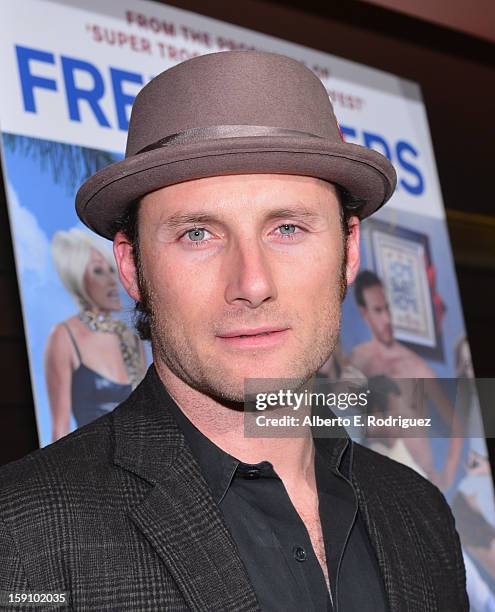 Actor Christopher Stills arrives to the premiere of Salient Media's "Freeloaders" at Sundance Cinema on January 7, 2013 in Los Angeles, California.