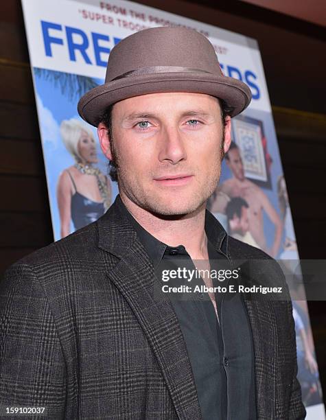 Actor Christopher Stills arrives to the premiere of Salient Media's "Freeloaders" at Sundance Cinema on January 7, 2013 in Los Angeles, California.