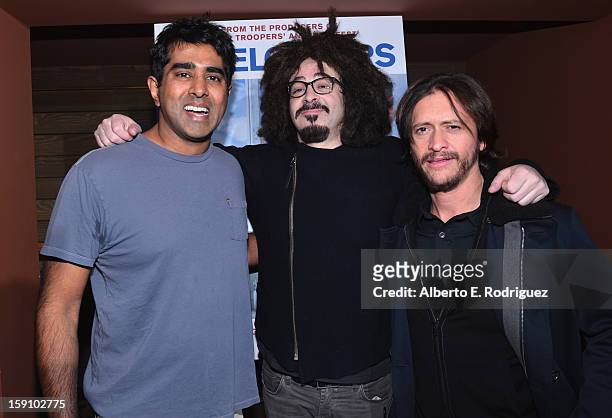 Director Jay Chandrasekhar, singer Adam Duritz and actor Clifton Collins Jr. Arrive to the premiere of Salient Media's "Freeloaders" at Sundance...