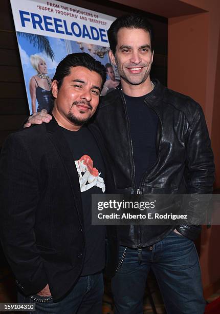 Actors Jacob Vargas and Jonathan Schaech arrive to the premiere of Salient Media's "Freeloaders" at Sundance Cinema on January 7, 2013 in Los...