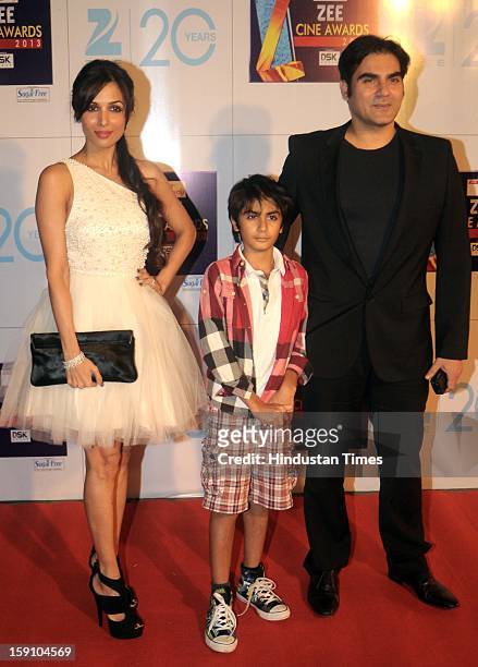 Indian bollywood actors Malaika Arora khan and Arbaaz Khan with son Arhaan Khan attending Zee Cine Awards 2013 at Yash Raj Studio on January 6, 2013...