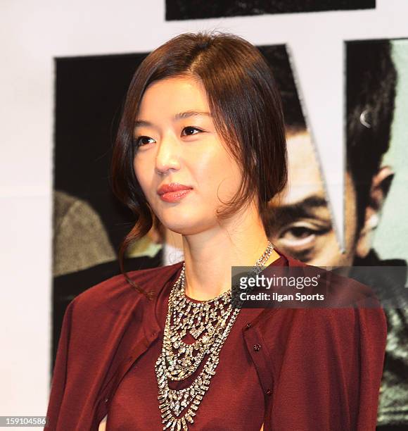 Jeon Ji-Hyun attends the 'The Berlin File' Press Conference at Apgujeong CGV on January 7, 2013 in Seoul, South Korea.