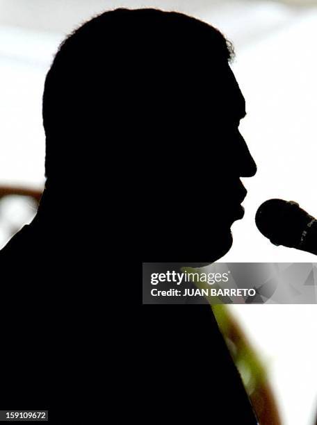 The President of Venezuela Hugo Chavez gives a speech during a military ceremony, in Caracas 24 June 2002. Chavez refused to resign 23 June,...