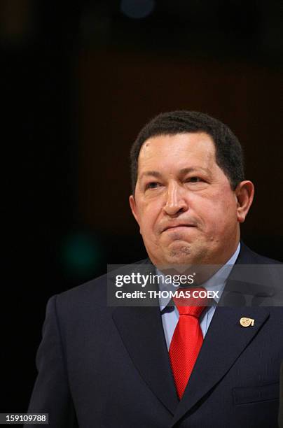 Venezuelan President Hugo Chavez arrives at the opening of the 5th Summit of the Americas in Port of Spain, on April 17, 2009. Despite efforts by US...