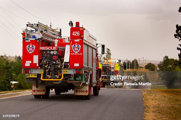 Firetruck rushes towards the Kybeyan Valley, New South Wales on January 8, 2013 in Nimmitabel, Australia. NSW was declared a total fire ban with the...