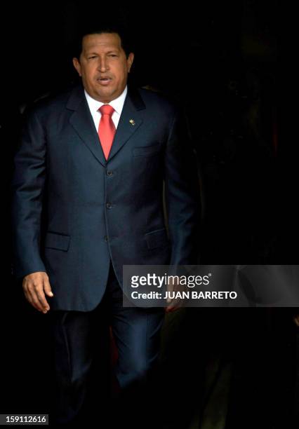 Venezuelan President Hugo Chavez seen shortly before the welcoming ceremony of his Vietnamese counterpart Nguyen Minh Triet at the Miraflores...