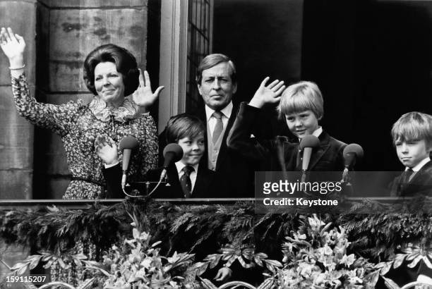 Queen Beatrix of the Netherlands with her husband Prince Claus and their sons Prince Willem-Alexander, Prince Constantijn and Prince Johan Friso, on...
